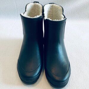 J Crew Chelsea black rubber ankle boot Womens 7 Sherpa fleece rain warm cozy